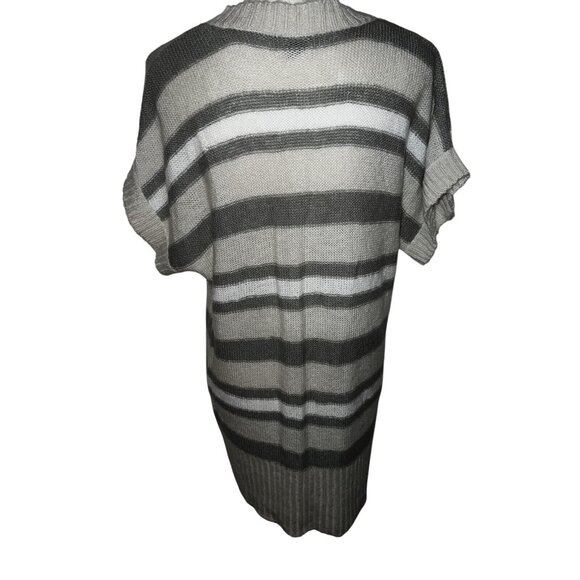 Striped Knit Short-Sleeve Tunic Sweater With V-Neck Beige Gray M&S Size M - Picture 3 of 5